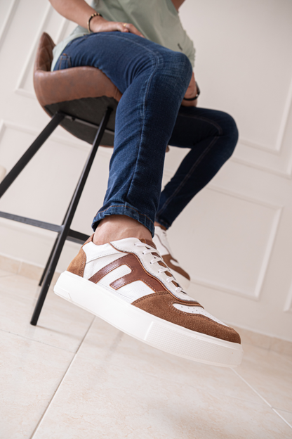 TENIS EN CUERO PARA HOMBRE COLOR BLANCO X MIEL REF: 616 PARMA