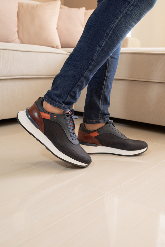 TENIS PARA HOMBRE EN CUERO AZUL X CAFE REF: HANNOVER