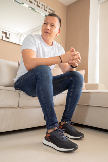 TENIS PARA HOMBRE EN CUERO AZUL X CAFE REF: HANNOVER