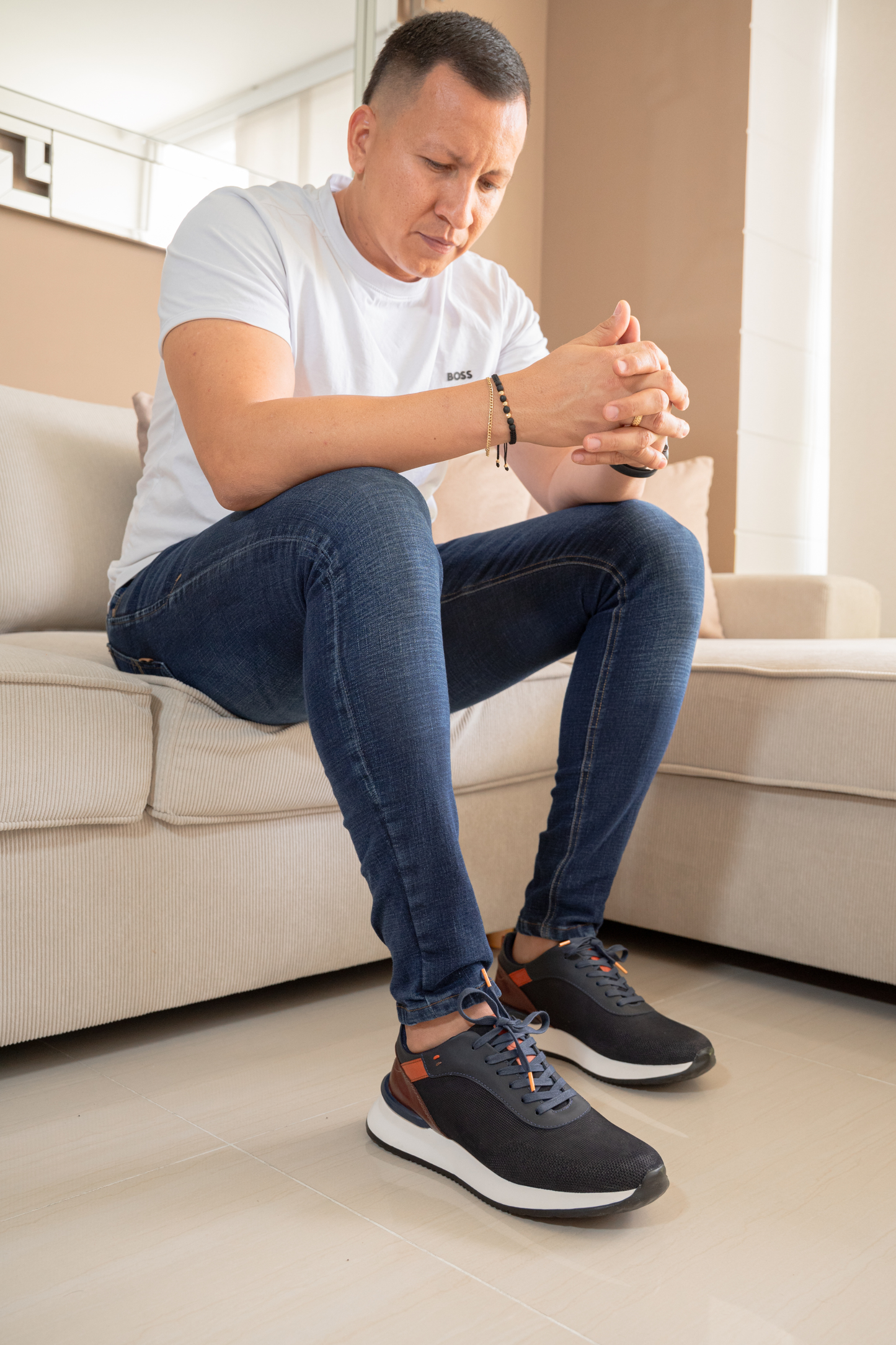 TENIS PARA HOMBRE EN CUERO AZUL X CAFE REF: HANNOVER