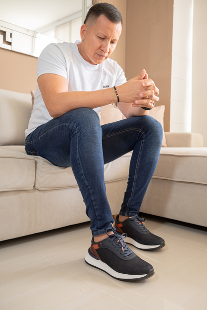 TENIS PARA HOMBRE EN CUERO AZUL X CAFE REF: HANNOVER