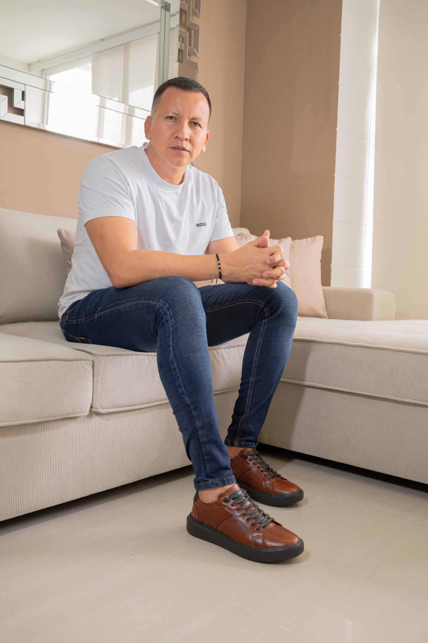 TENIS PARA HOMBRE EN CUERO COÑAC REF: SIDNEY 3220