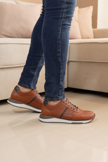 TENIS PARA HOMBRE EN CUERO MIEL X CAFE REF: MANCHESTER 60-0