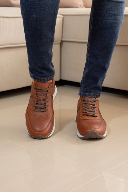 TENIS PARA HOMBRE EN CUERO MIEL X CAFE REF: MANCHESTER 60-0