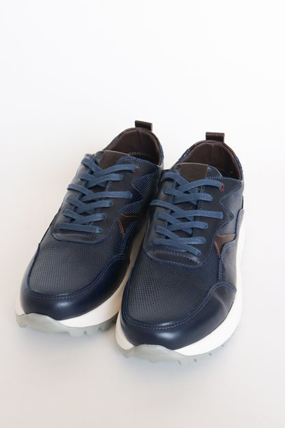 TENIS STONES EN CUERO AZUL PARA HOMBRE / REF: SPN CR-7