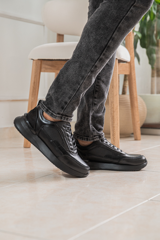 TENIS PARA HOMBRE EN CUERO NEGRO X NEGRO REF: VERONA 3205