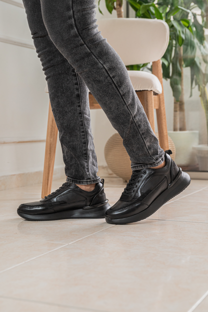 TENIS PARA HOMBRE EN CUERO NEGRO X NEGRO REF: VERONA 3205