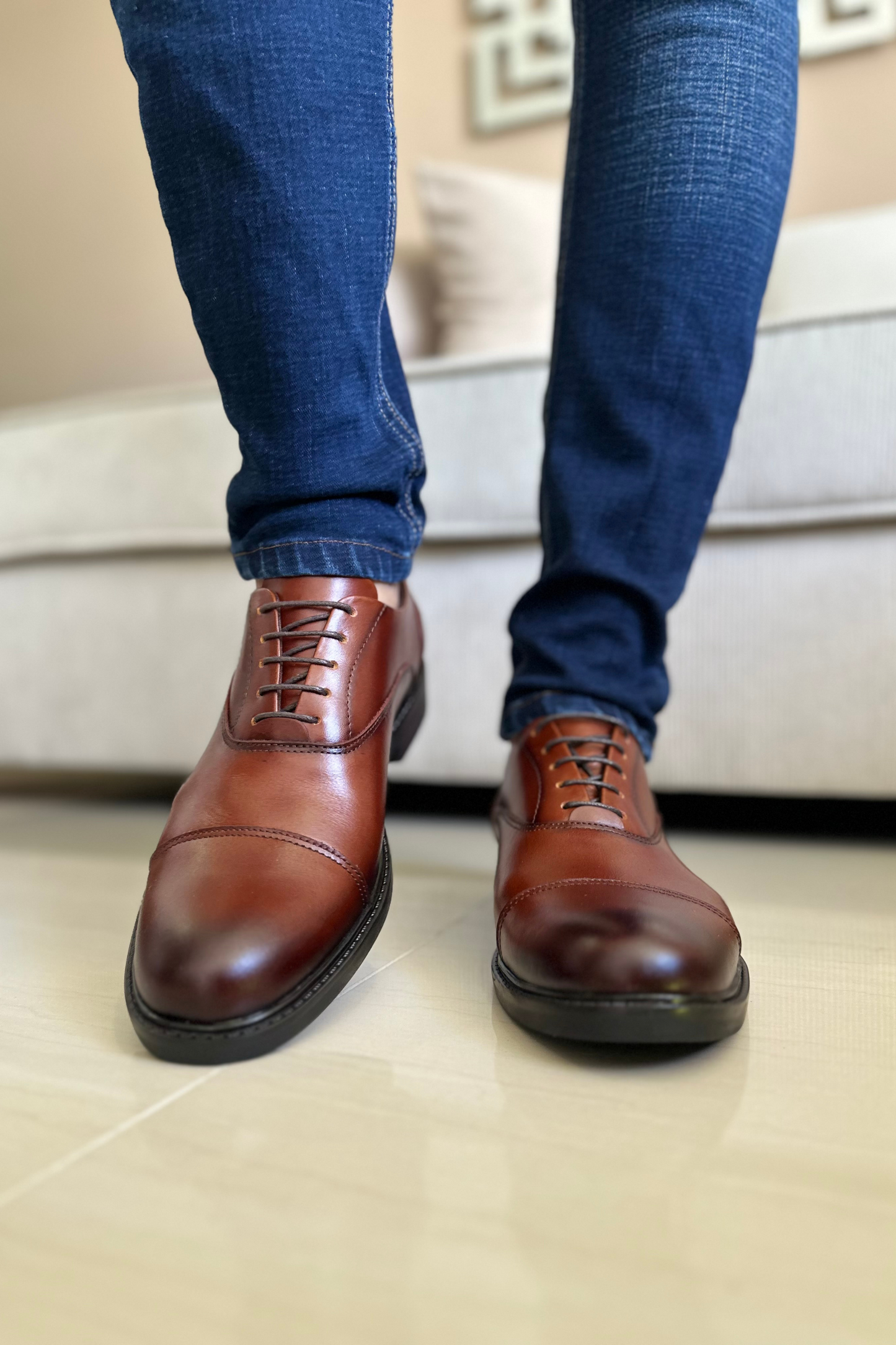 ZAPATOS PARA HOMBRE EN CUERO COÑAC REF: MARSELLA