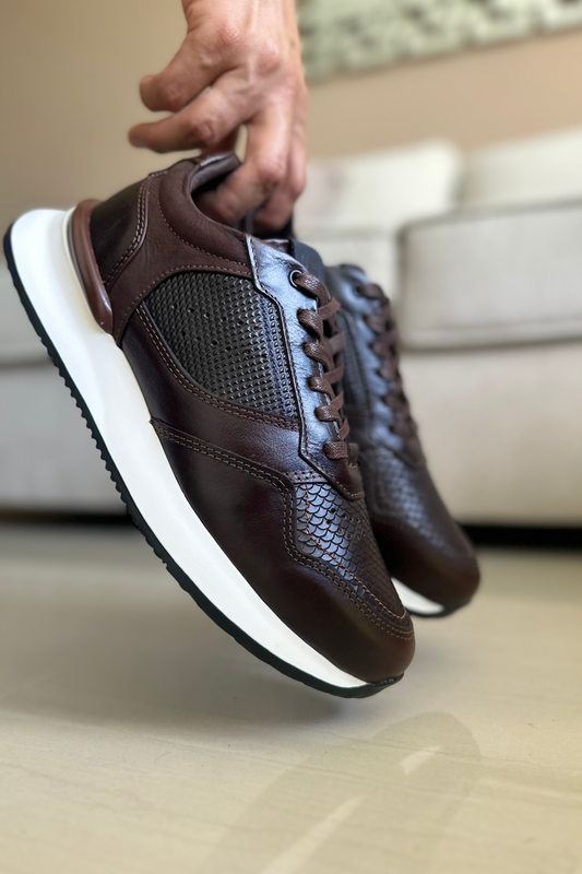 TENIS PARA HOMBRE EN CUERO CAFE X AZUL REF: D-12 IBIZA