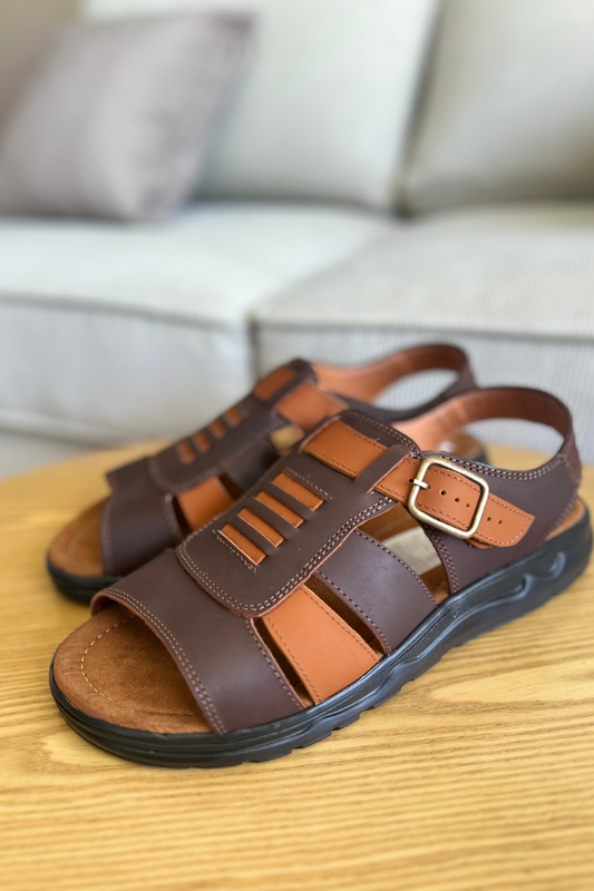 SANDALIAS PARA HOMBRE EN CUERO COÑAC X MIEL REF: LYON