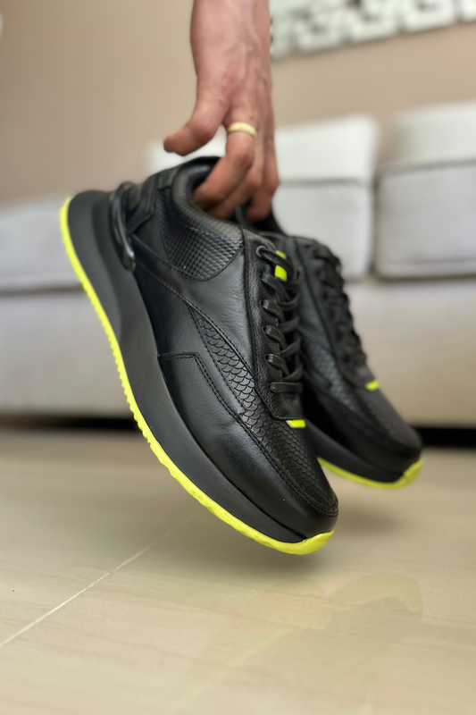 TENIS EN CUERO PARA HOMBRE COLOR NEGRO X NEON  REF: 3223 CATANIA