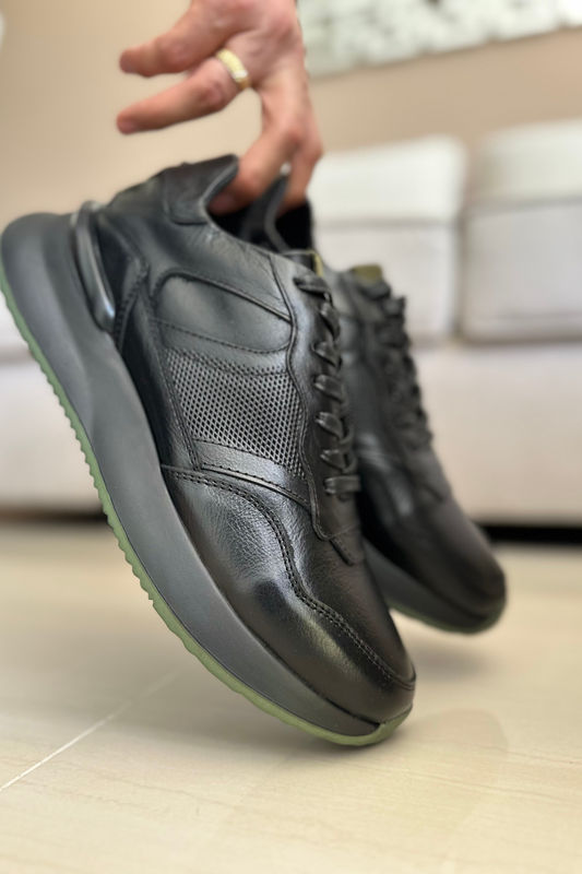 TENIS PARA HOMBRE EN CUERO NEGRO X VERDE REF: 3255 DARMOUTH