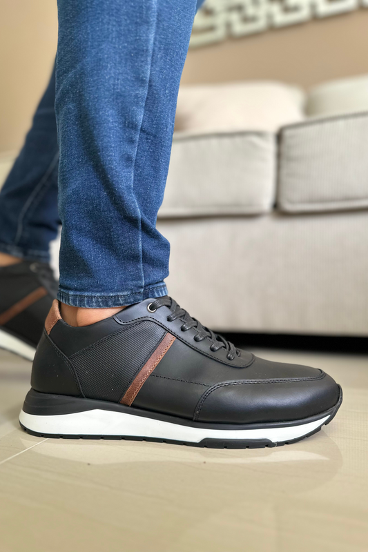 TENIS PARA HOMBRE EN CUERO NEGRO X COÑAC REF: MANCHESTER 60-0