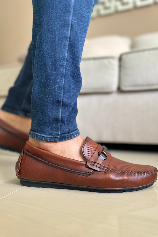 MOCASIN ERLING EN CUERO COÑAG X AZUL PARA HOMBRE/ REF: TOÑ-1018