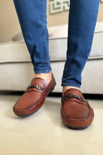 MOCASIN ERLING EN CUERO COÑAG X AZUL PARA HOMBRE/ REF: TOÑ-1018