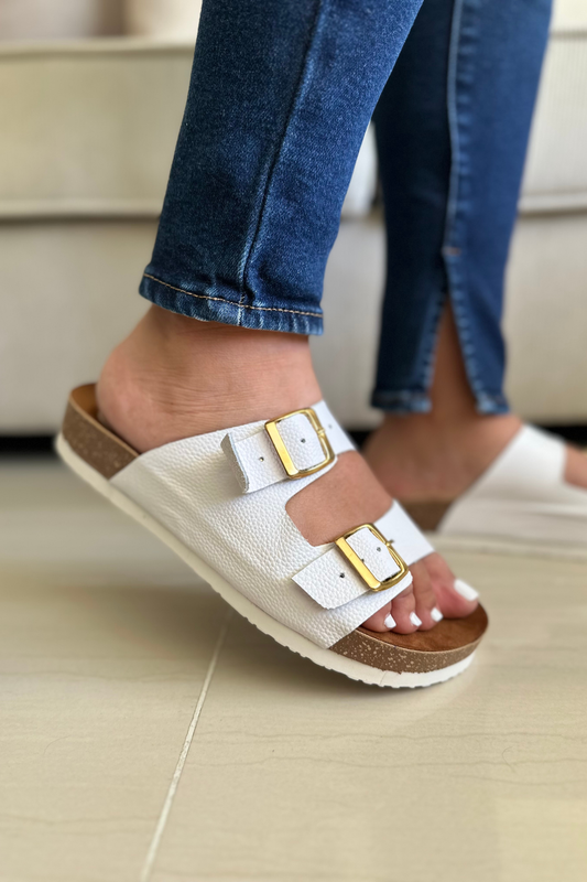 SANDALIAS PARA DAMA EN CUERO DE BLANCO REF: LEOPARD LUXE