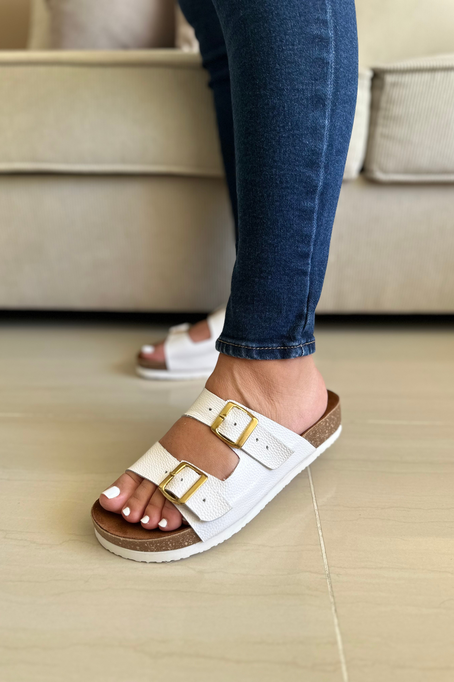 SANDALIAS PARA DAMA EN CUERO DE BLANCO REF: LEOPARD LUXE