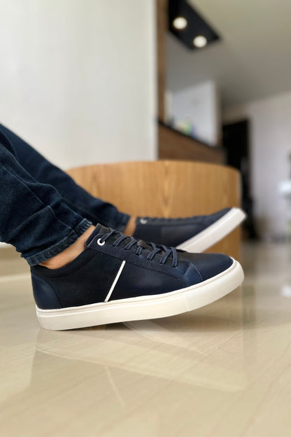 TENIS BENITO EN CUERO AZUL PARA HOMBRE / CONC 436