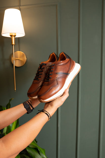 TENIS PARA HOMBRE EN CUERO MIEL AEROGRAFIADO  REF: D19 VENECIA