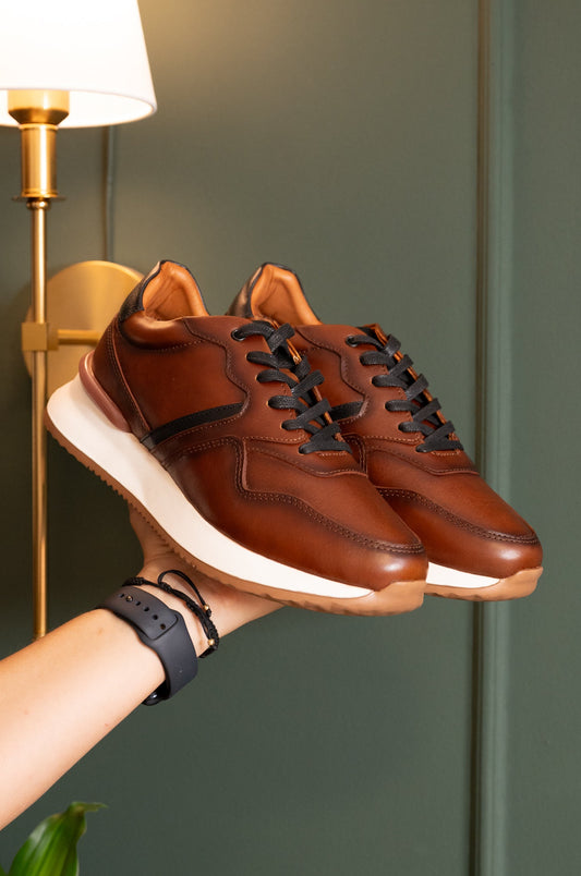 TENIS PARA HOMBRE EN CUERO MIEL AEROGRAFIADO  REF: D19 VENECIA