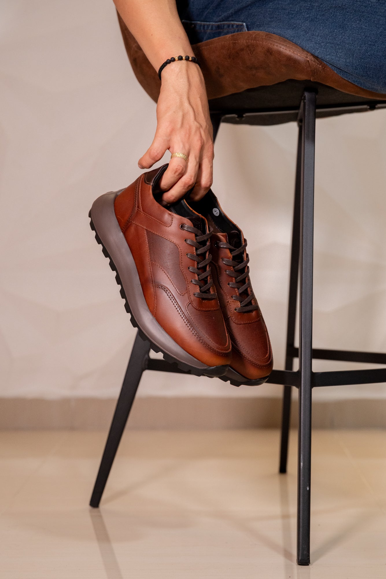 TENIS EN CUERO PARA HOMBRE COLOR COÑAC | REF: BRESCIA C22