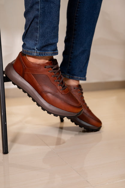 TENIS EN CUERO PARA HOMBRE COLOR COÑAC | REF: BRESCIA C22
