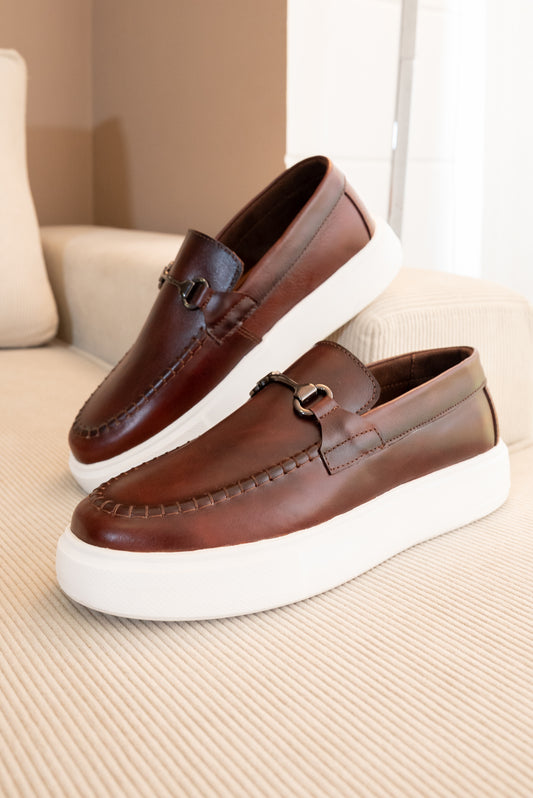 MOCASINES PARA HOMBRE EN CUERO COÑAC TEJIDO / REF: FLOTER BENEVENTO