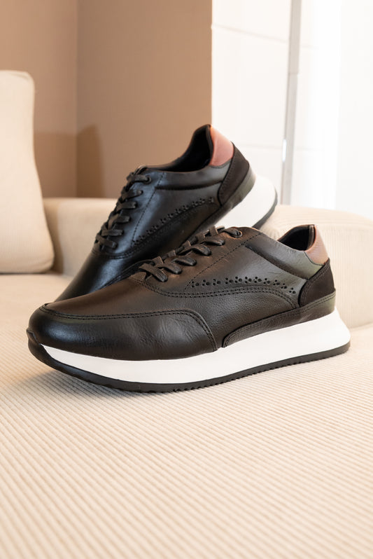 TENIS PARA HOMBRE EN CUERO NEGRO | REF: BRISTOL T-15