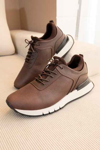 TENIS  EN CUERO CAFE PARA HOMBRE / REF: FRED B-91