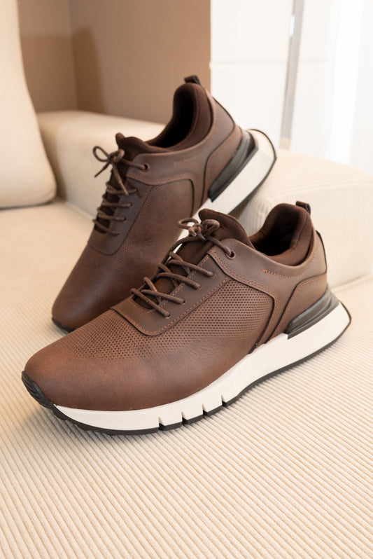TENIS  EN CUERO CAFE PARA HOMBRE / REF: FRED B-91