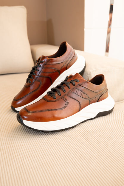 TENIS PARA HOMBRE EN CUERO COÑAC | REF: MAKU