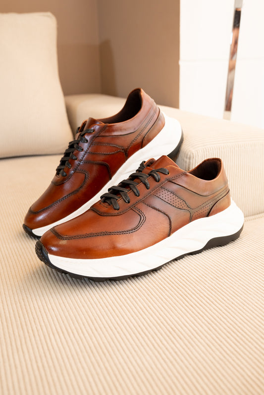 TENIS PARA HOMBRE EN CUERO COÑAC | REF: MAKU
