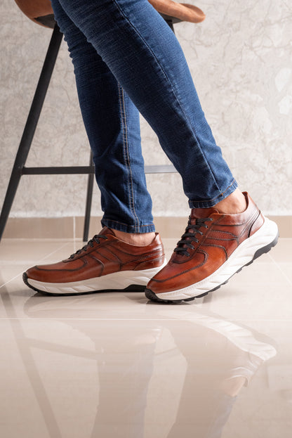 TENIS PARA HOMBRE EN CUERO COÑAC | REF: MAKU
