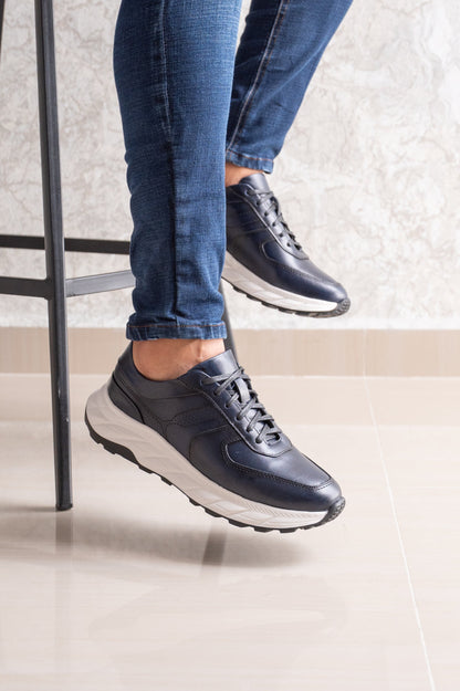 TENIS PARA HOMBRE EN CUERO AZUL | REF: MAKU