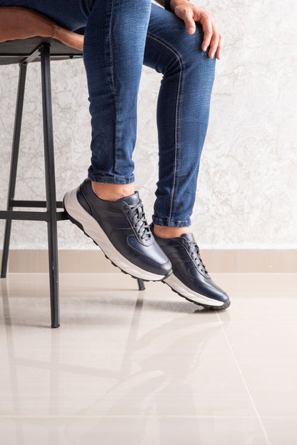 TENIS PARA HOMBRE EN CUERO AZUL | REF: MAKU