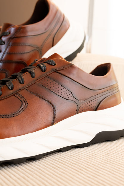 TENIS PARA HOMBRE EN CUERO COÑAC | REF: MAKU