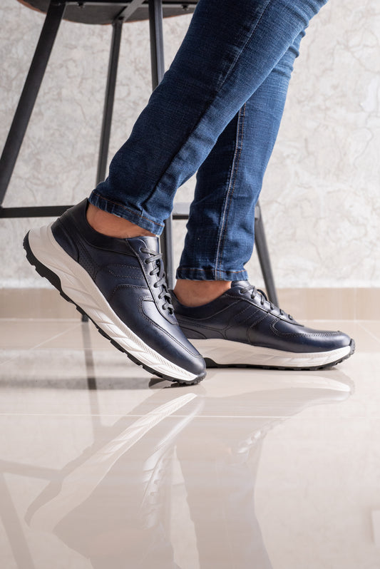 TENIS PARA HOMBRE EN CUERO AZUL | REF: MAKU
