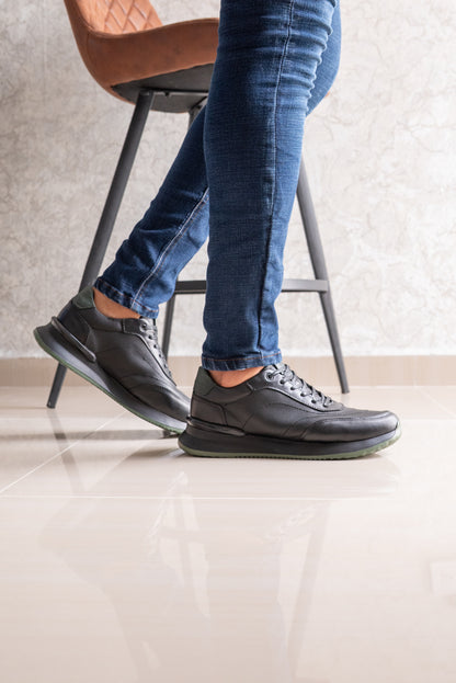 TENIS PARA HOMBRE EN CUERO NEGRO X VERDE | REF PARIS