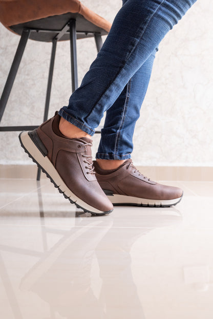TENIS  EN CUERO CAFE PARA HOMBRE / REF: FRED B-91