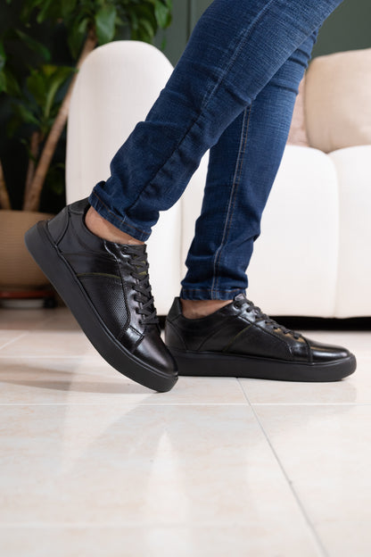 TENIS PARA HOMBRE EN CUERO NEGRO X VERDE REF: SIDNEY 3220