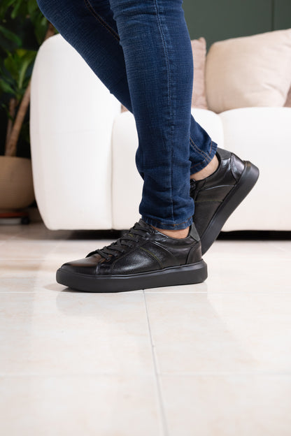 TENIS PARA HOMBRE EN CUERO NEGRO X VERDE REF: SIDNEY 3220