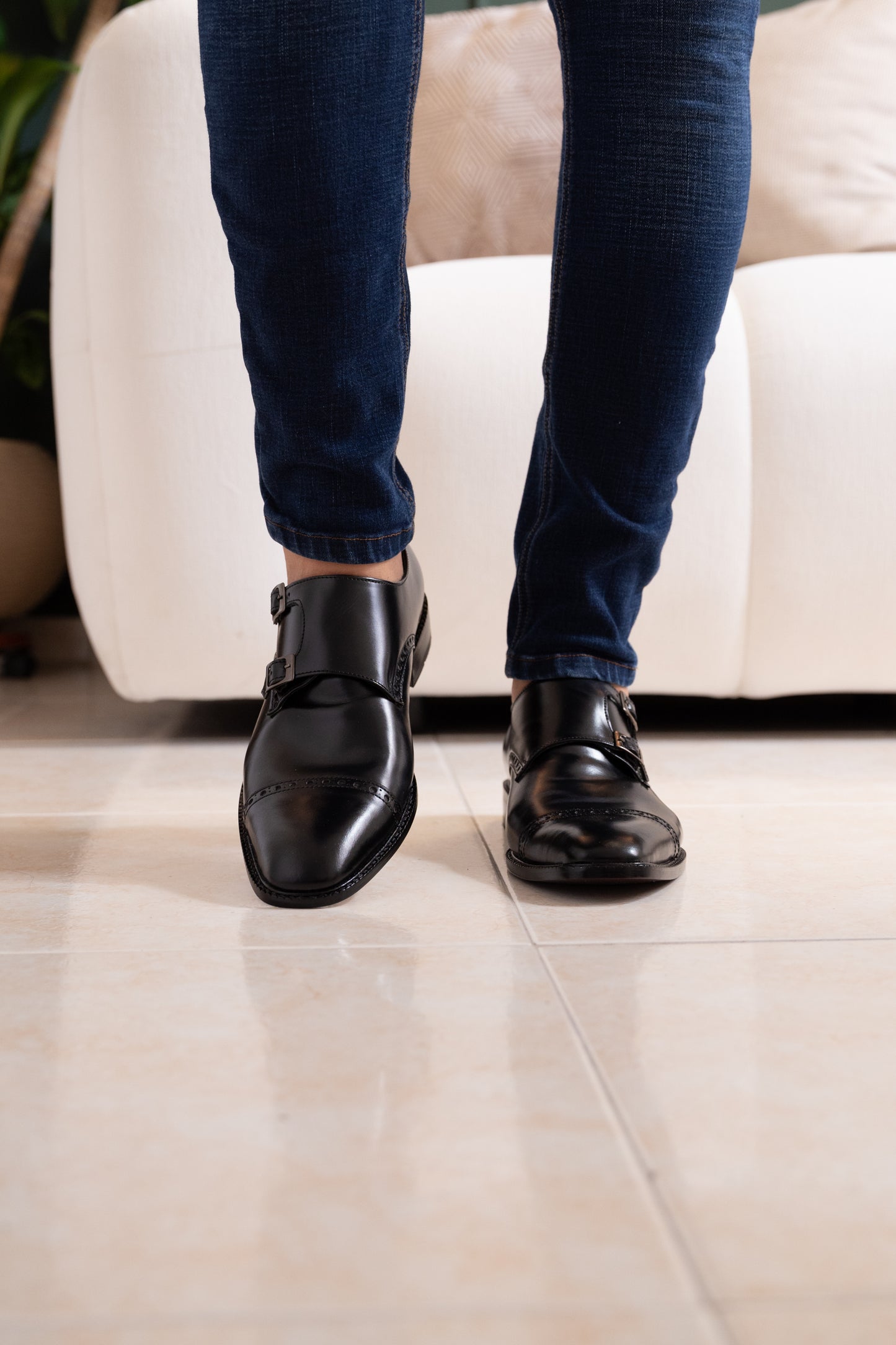 ZAPATO ELEGANTE ALEJANDRO DOUBLE MONK STRAP EN CUERO NEGRO PARA HOMBRE | LUZ 1709