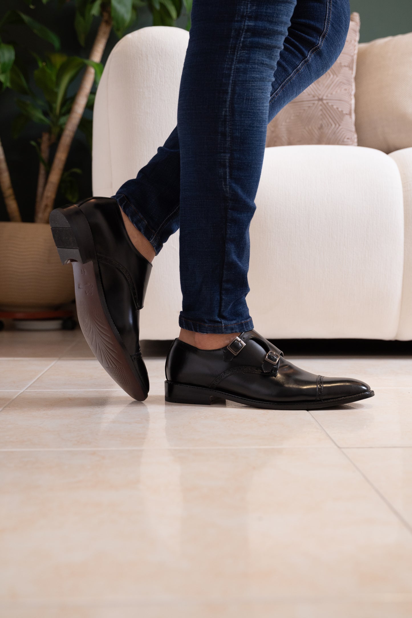 ZAPATO ELEGANTE ALEJANDRO DOUBLE MONK STRAP EN CUERO NEGRO PARA HOMBRE | LUZ 1709