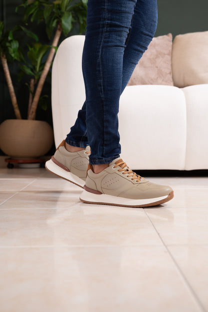 TENIS PARA HOMBRE EN CUERO BEIS X MIEL NEON REF: D 12 IBIZA