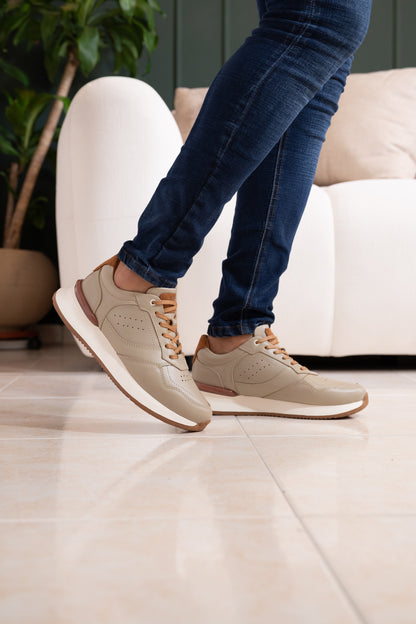 TENIS PARA HOMBRE EN CUERO BEIS X MIEL NEON REF: D 12 IBIZA