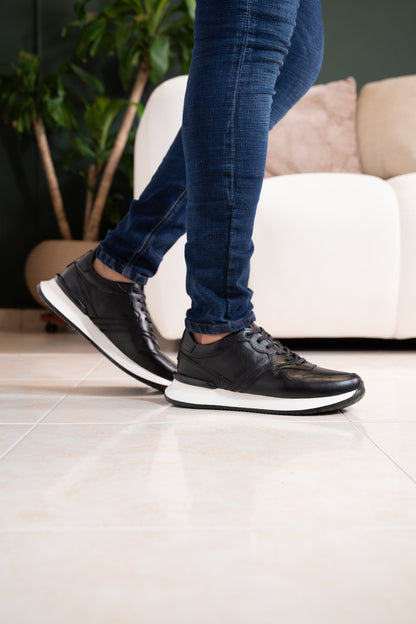 TENIS CUERO NEGRO PARA HOMBRE REF: D-19 VENECIA