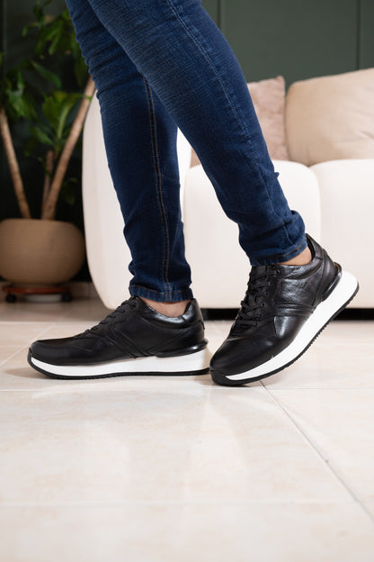 TENIS CUERO NEGRO PARA HOMBRE REF: D-19 VENECIA