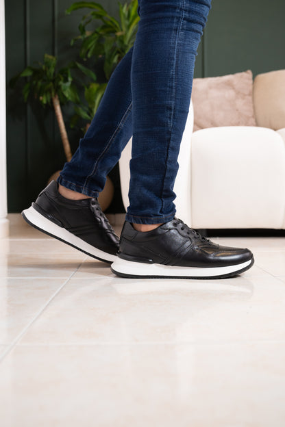 TENIS CUERO NEGRO PARA HOMBRE REF: D-19 VENECIA