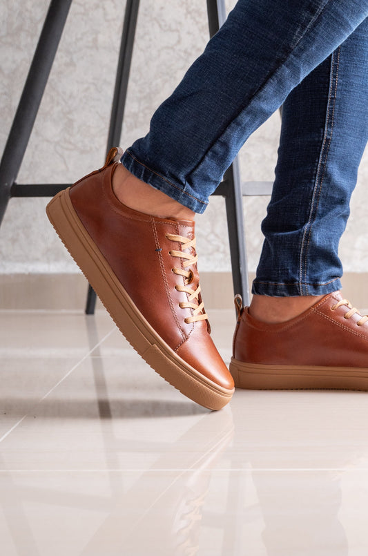 TENIS PARA HOMBRE EN CUERO COLOR MIEL | REF: BARI S-85