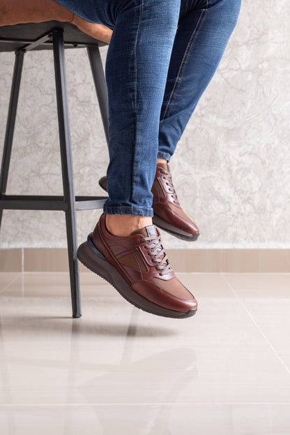 TENIS PARA HOMBRE EN CUERO COLOR MARRON X MALLA | REF: PALERMO 6414